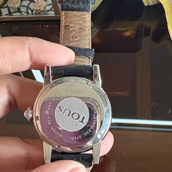 Tous Black Leather Strap Watch with Iridescent Dial (mother of pearl) Swiss main image 6